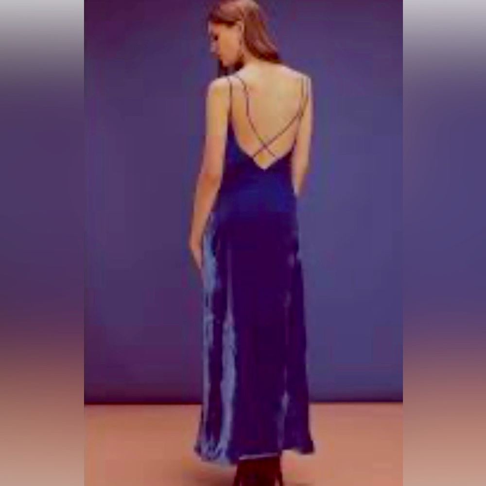 INTERMIX Blue Velvet Slit Maxi Gown